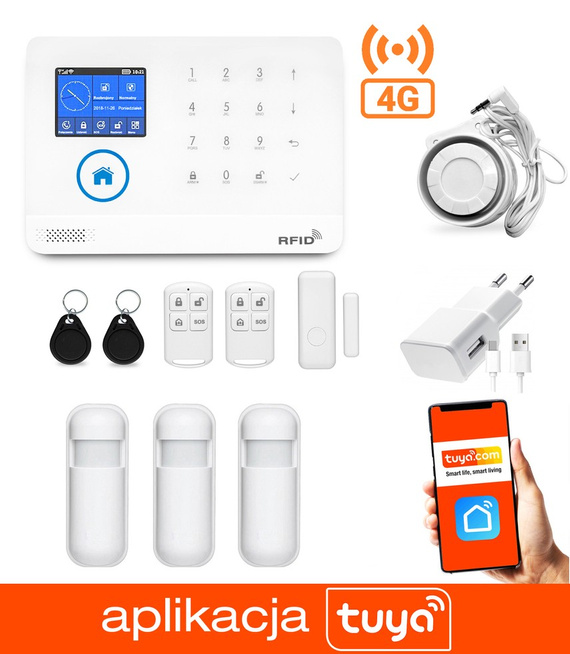Bezprzewodowy alarm GSM + WiFi HXA003 White 4G LTE z aplikacją TUYA SMART - C3