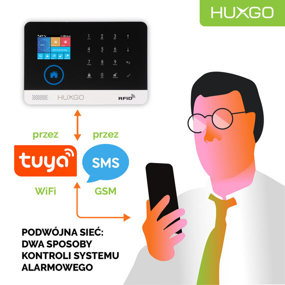 Bezprzewodowa centrala alarmowa GSM + WiFi z aplikacją TUYA SMART, HUXGO - HXA003 2G