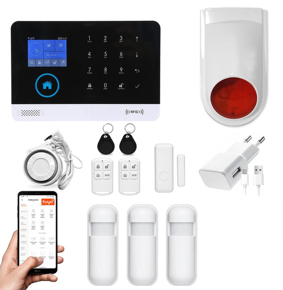 Bezprzewodowy alarm GSM + WiFi HXA003 2G z aplikacją TUYA SMART - C3 + syrena bezprzewodowa