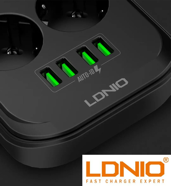 Przedłużacz, listwa zasilająca na 6 gniazd, 4x USB