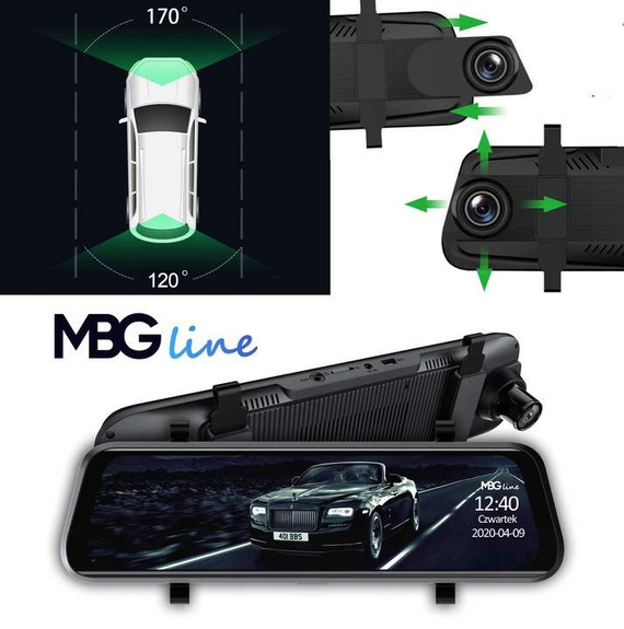 Rejestrator trasy - kamera + lusterko MBG Line HS900Pro