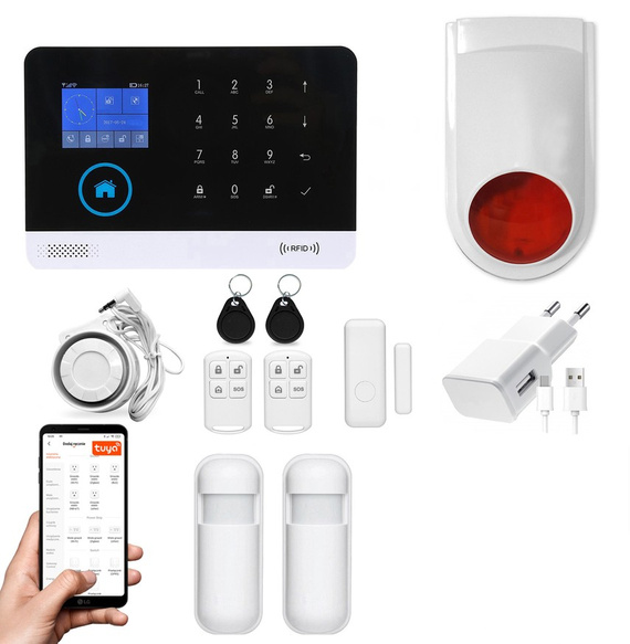 Bezprzewodowy alarm GSM + WiFi HXA003 2G z aplikacją TUYA SMART - C2 + syrena bezprzewodowa