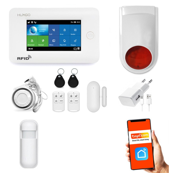 Bezprzewodowy alarm GSM + WiFi HXA006 2G z aplikacją TUYA SMART - C1 + syrena bezprzewodowa
