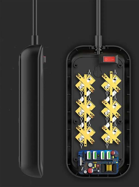 Przedłużacz, listwa zasilająca na 6 gniazd, 4x USB