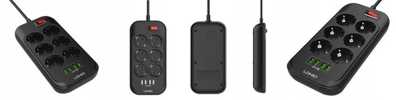 Przedłużacz, listwa zasilająca na 6 gniazd, 4x USB