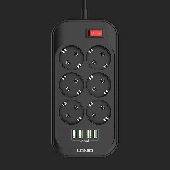 Przedłużacz, listwa zasilająca na 6 gniazd, 4x USB