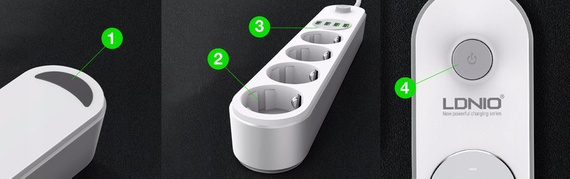 Przedłużacz, listwa zasilająca na 4 gniazda i 4x USB