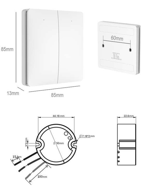 Bezbateryjny, bezprzewodowy włącznik światła LINBEL (K9W2(WHITE) + 2x R2)