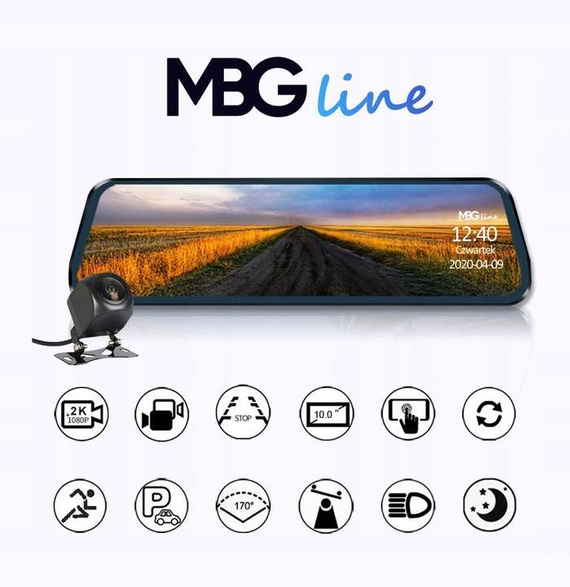 Rejestrator trasy - kamera + lusterko MBG Line HS900Pro