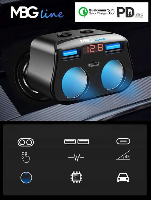 Rozdzielacz gniazda zapalniczki 12-24V 4xUSB