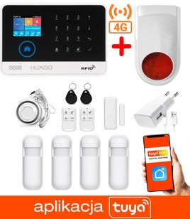 Bezprzewodowy alarm GSM + WiFi HXA003 4G LTE z aplikacją TUYA SMART - C4 + syrena bezprzewodowa