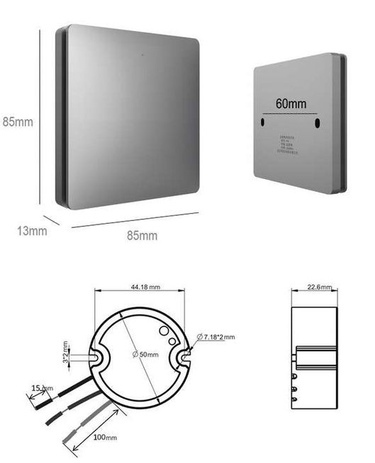 Bezbateryjny, bezprzewodowy włącznik światła LINBEL (K9W1(szary) + R2)