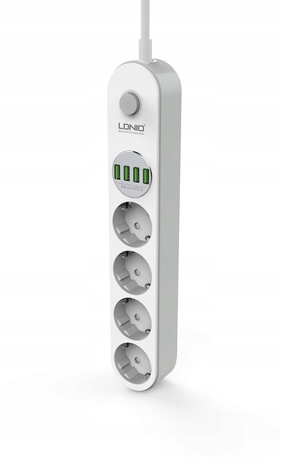 Przedłużacz, listwa zasilająca na 4 gniazda i 4x USB
