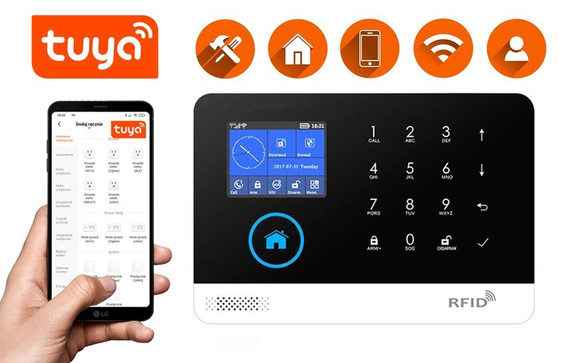 Bezprzewodowy alarm GSM + WiFi HXA003 2G z aplikacją TUYA SMART - C3 + syrena bezprzewodowa