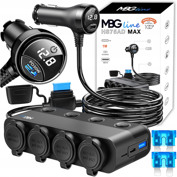 Rozdzielacz gniazda zapalniczki 12-24V 4xUSB